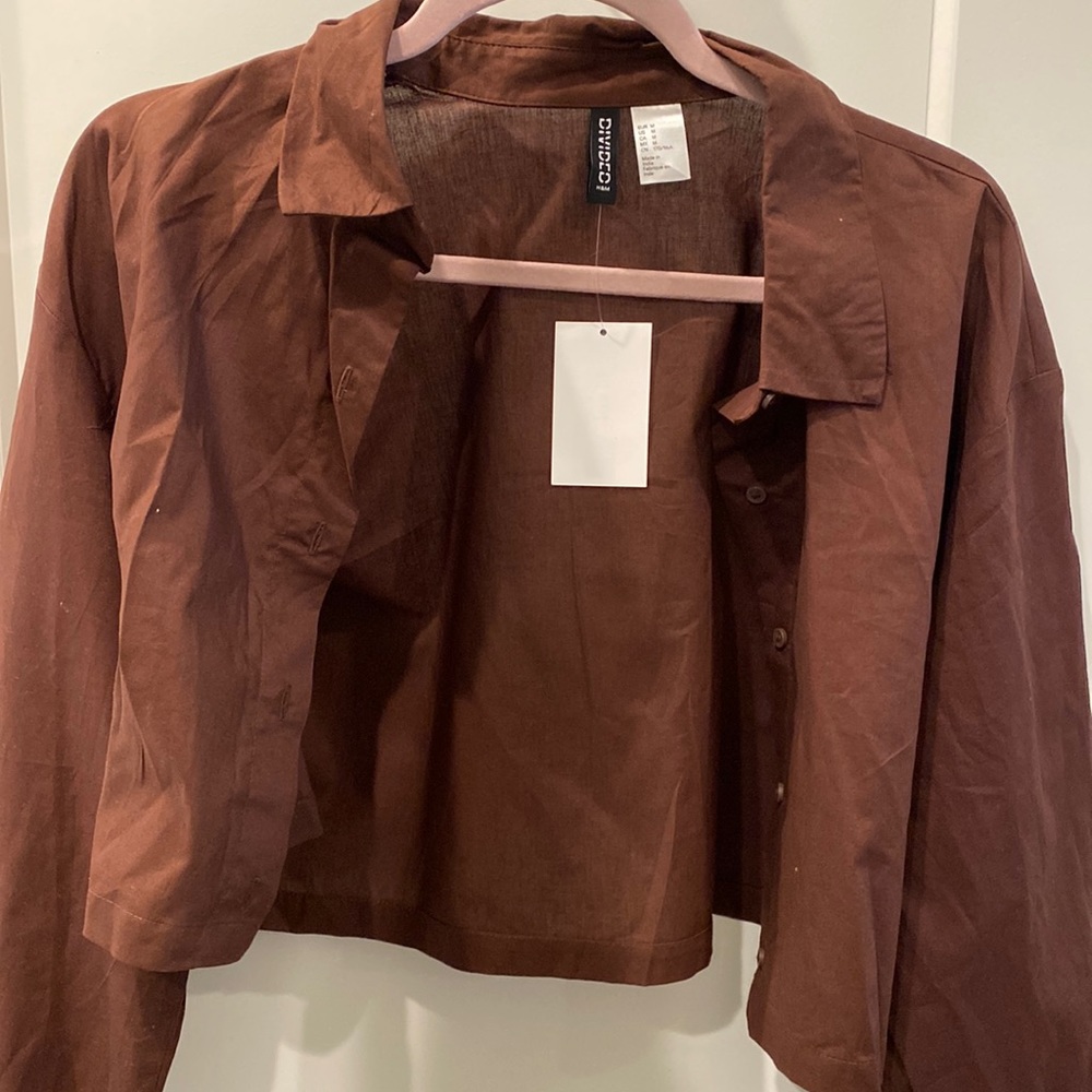 h&m cropped brown jacket